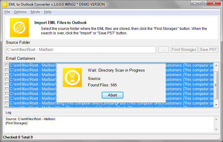 Find Storages button will run the EML files search 